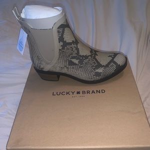 Lucky Brand snake print rain bootie